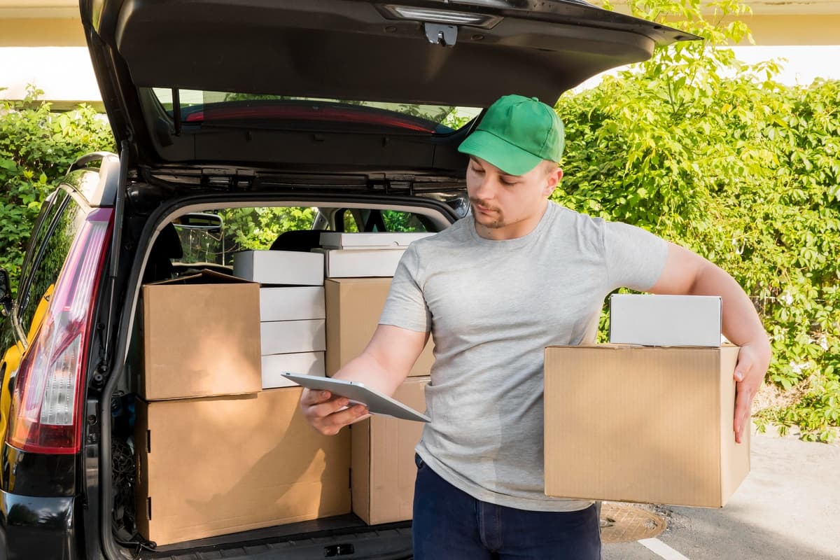 Bities driver unloading a box from the back of a van