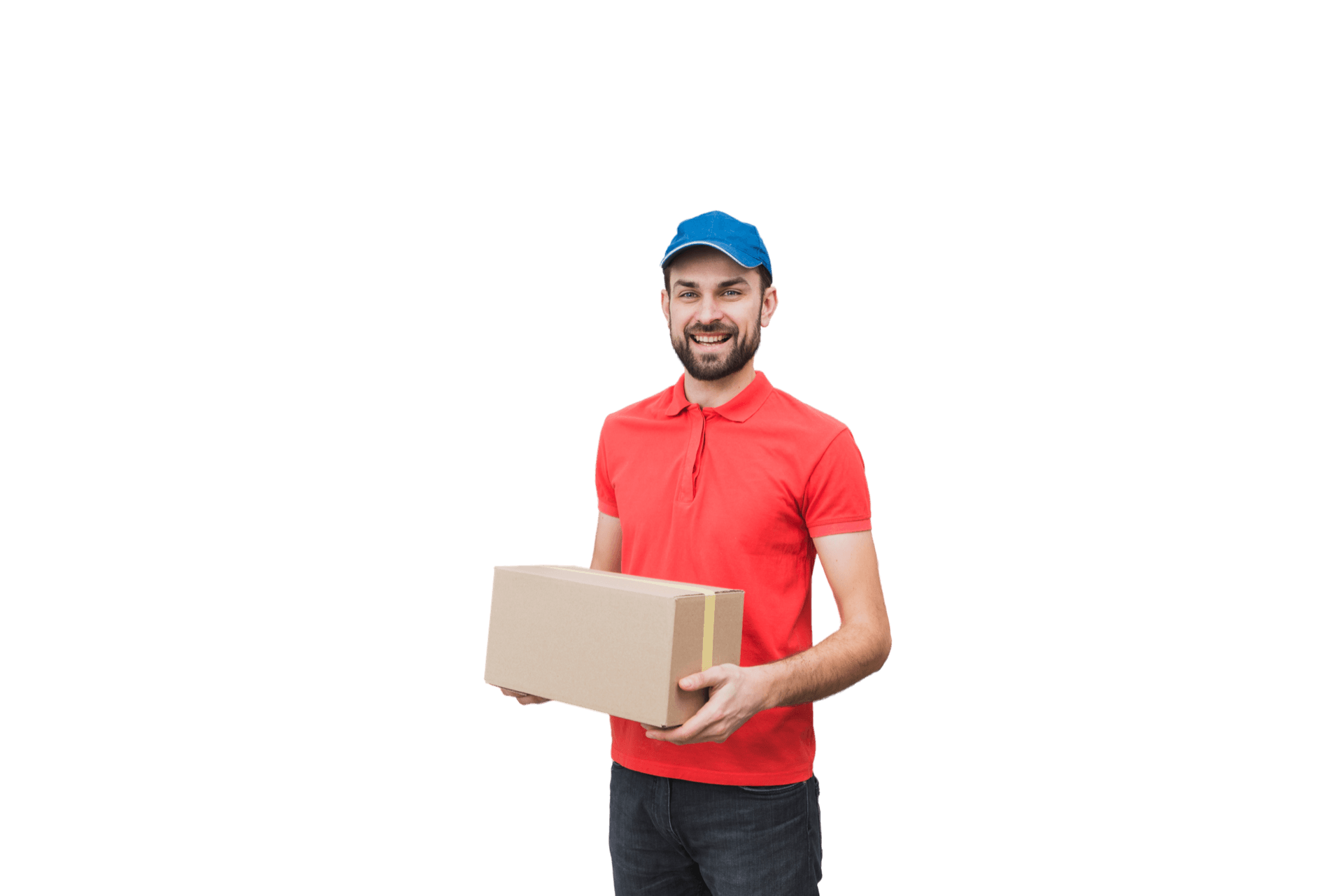 Smiling Bities courier holding a cardboard box